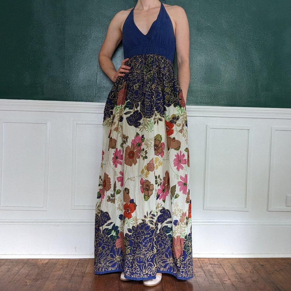 Kas Designs Floral Boho Maxi Halter Dress S